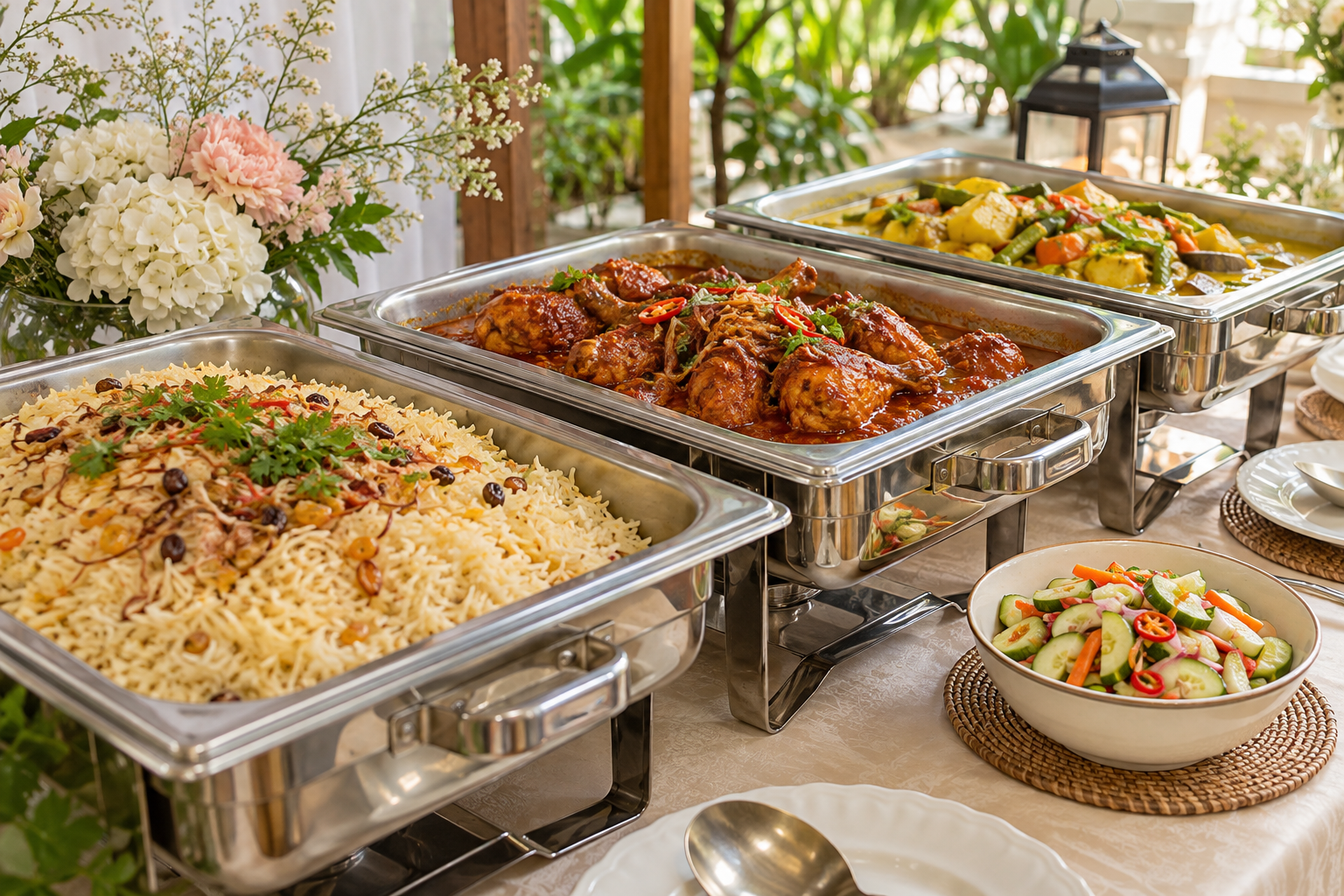 Ilustrasi buffet nasi minyak dan lauk kenduri